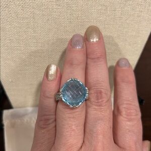 Authentic Judith Ripka Elegant Aquamarine and Sterling Silver Ring